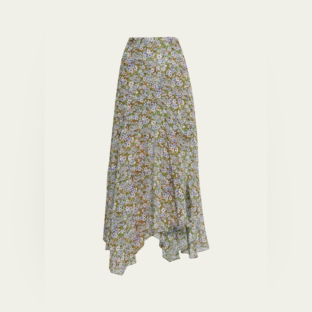 Veronica Beard Shilpa Green Floral Asymmetrical Silk Skirt